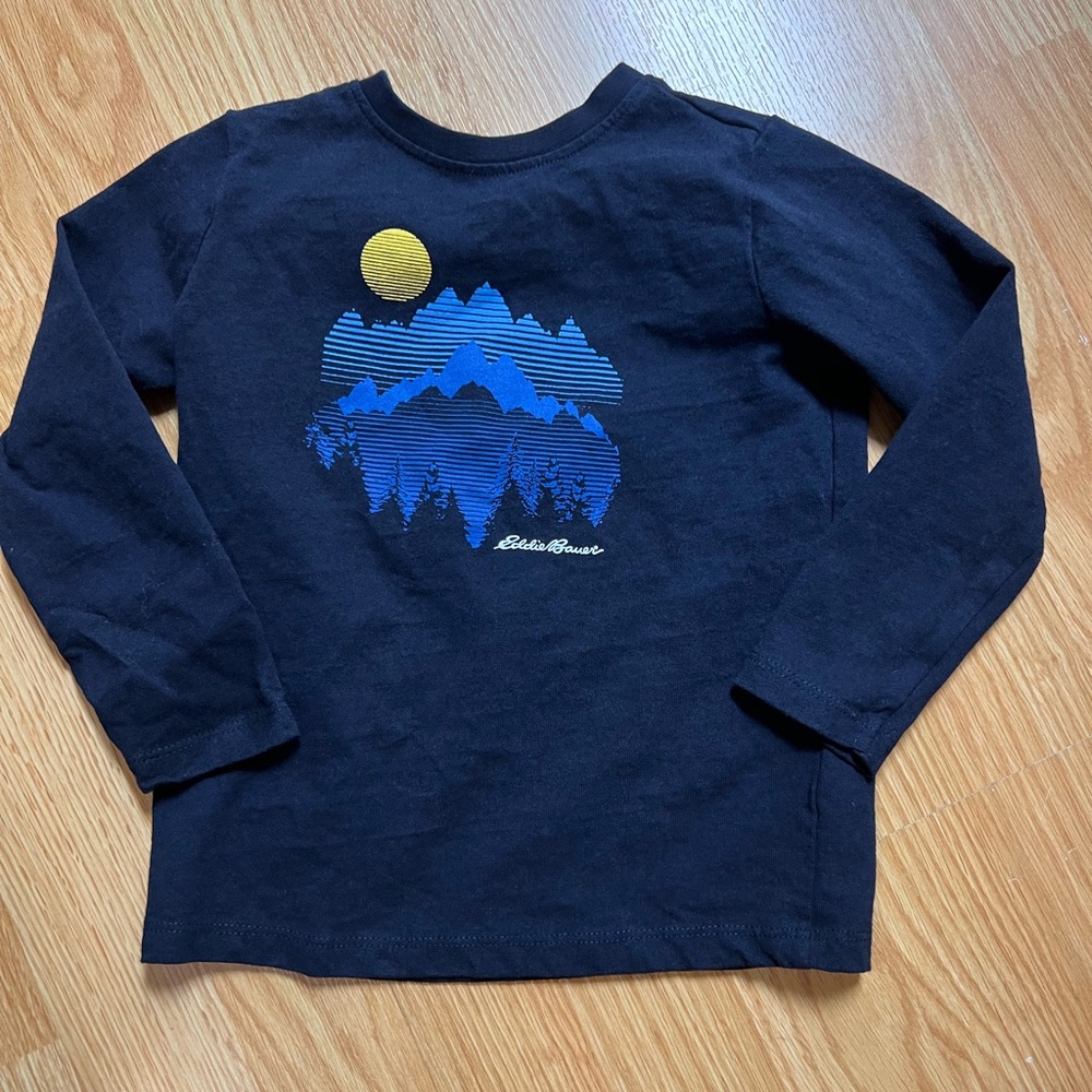 Eddie Bauer Dark Blue Long Sleeve Tee with Mountain Design